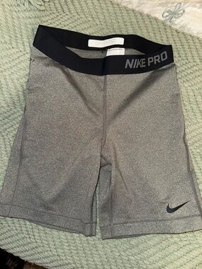 Nike Pro Gray Athletic Compression Shorts with Black Waistband